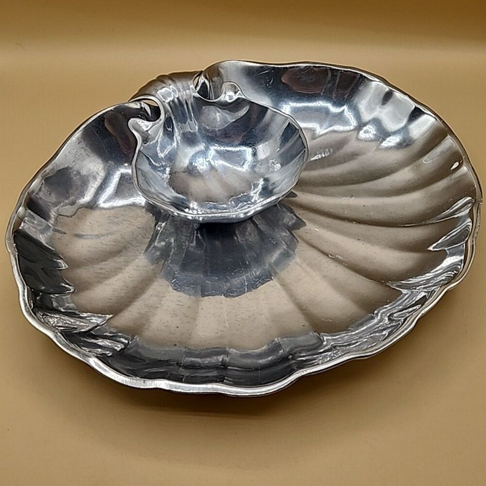 Wilton Armetale Pewter RWP Clam Shell Chip Dip Set hors d'oeuvres Beach Vintage